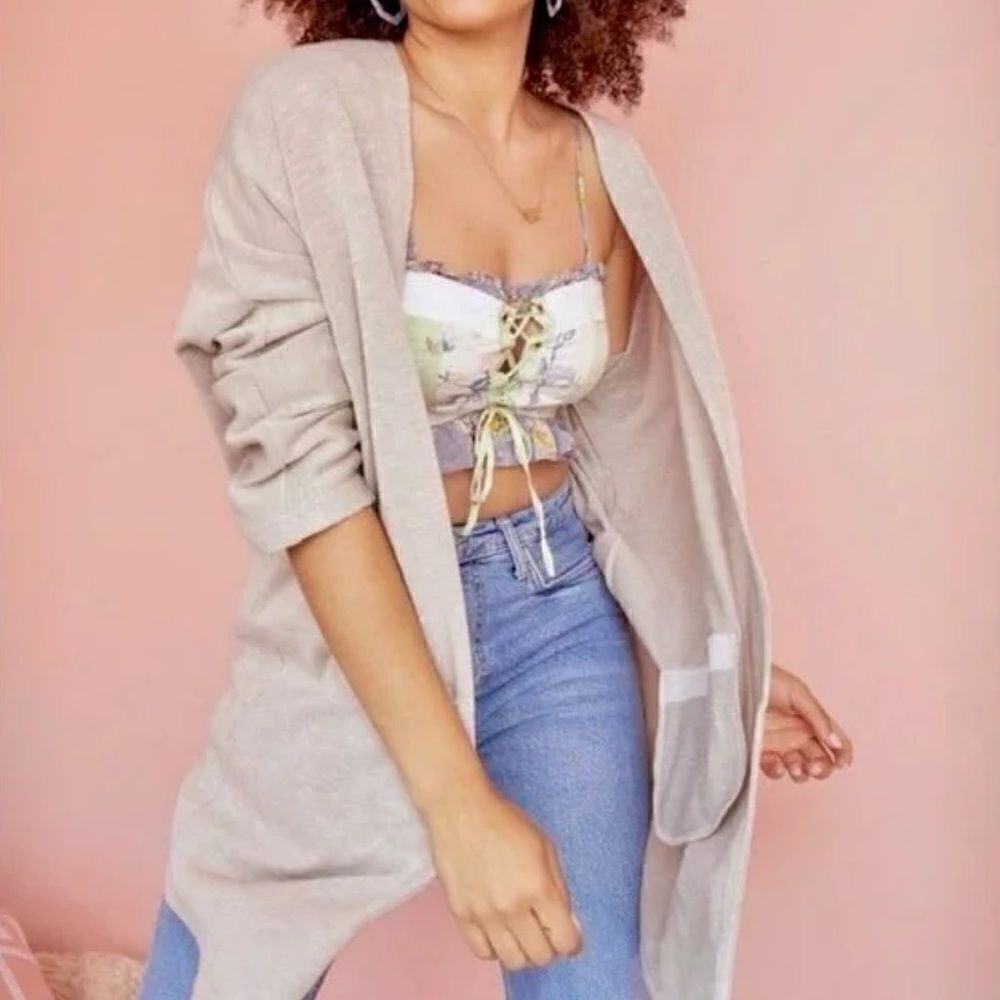 NWT DONNI. Anthropologie Womens Sandwash Cardigan OSFM Ribbed Sweater